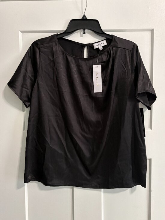 Gilli Tops - Daily Look Gilli Polyester Black Shiny SS Ladies Blouse Med NEW